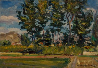 Cuenca Spain Landscape with Trees — Oil painting, Fiberboard, 35.00×50.00cm — Theodoros Markellos